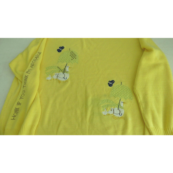 Embroidered Ducks Sweater Women's L/XL Honk If I Am Adorable Novelty Ducky OOAK - Picture 5 of 12